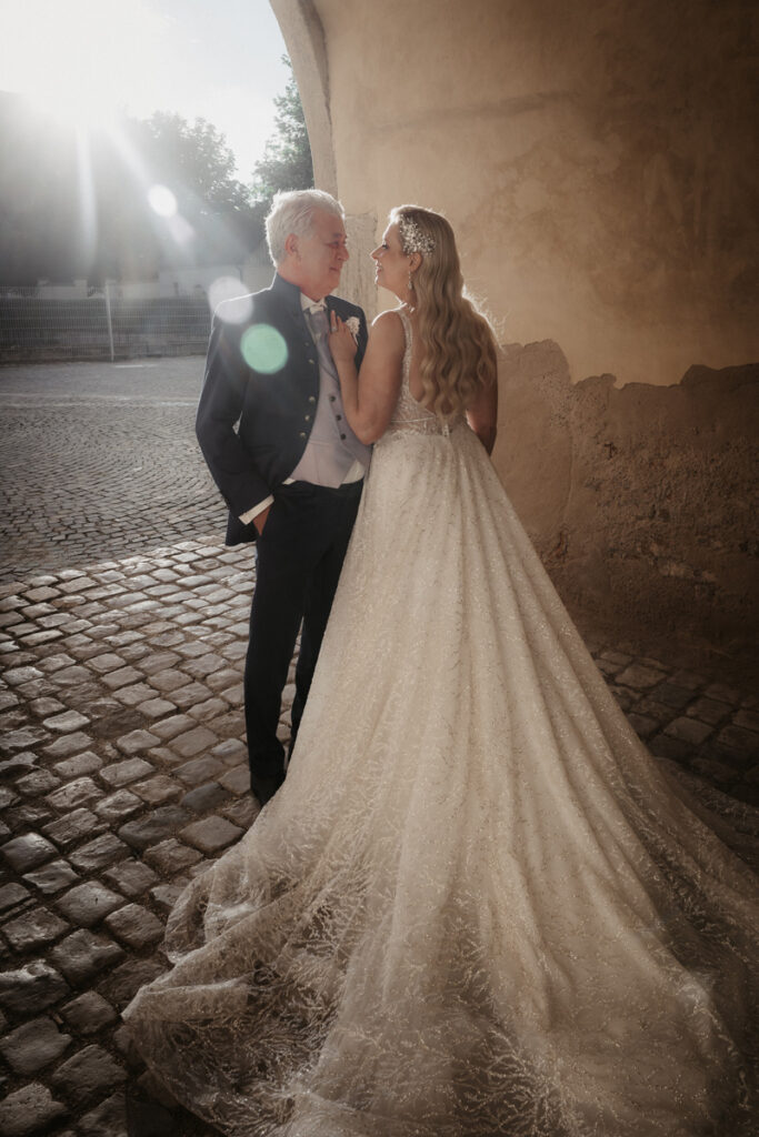 Bridal Couple at Ellwangen Palace during Sunset