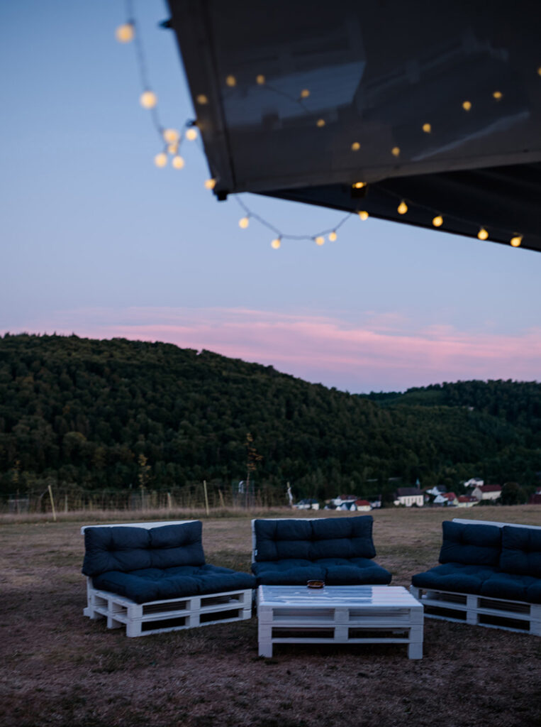 Outdoor Lounge area at marquee wedding