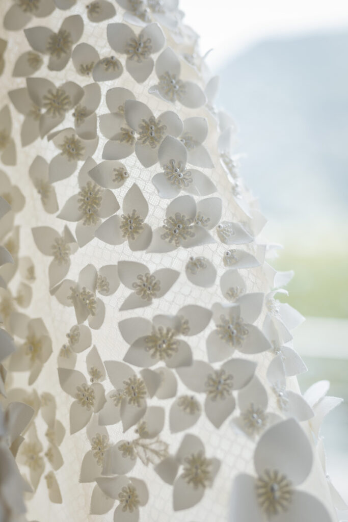 3D Flower Applications with pearl details on an Oscar de la Renta Bridal Gown
