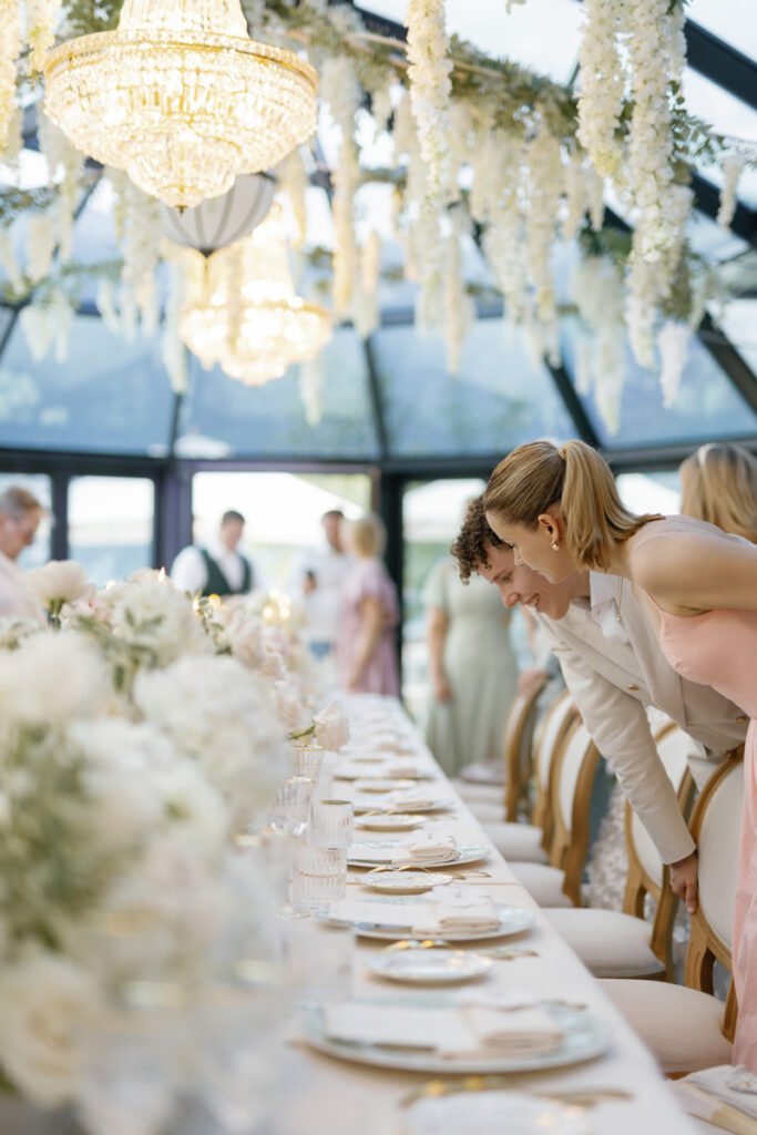 Guest exploring dinner set up at the Mandarin Oriental at Lake Como