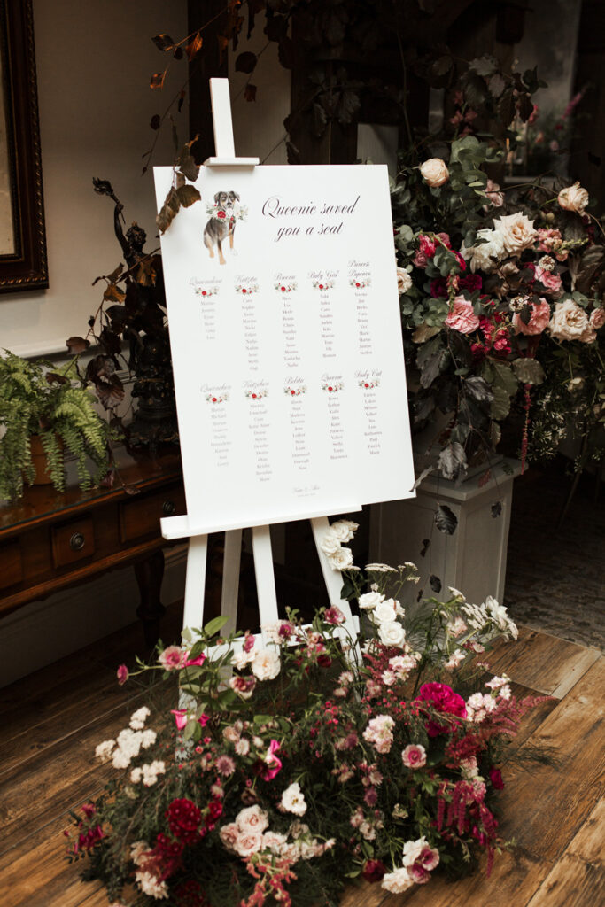 Sitzplan mit Dekoration während Hochzeit